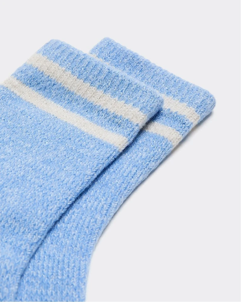 Anklet Winter Socks with Striped Hem