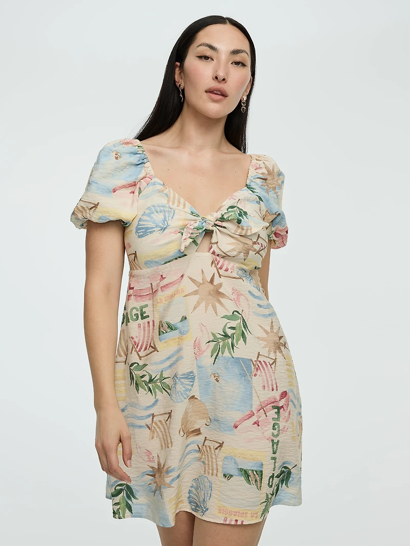 Short-Puffy-Sleeve Mini Dress with Sweetheart Neckline
