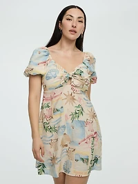 Short-Puffy-Sleeve Mini Dress with Sweetheart Neckline