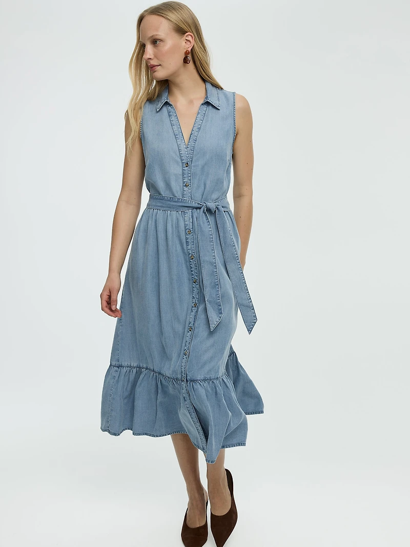 Robe midi boutonnée sans manches