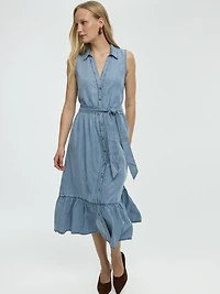 Robe midi boutonnée sans manches