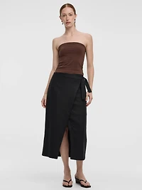 Linen-Blend Wrap Maxi Skirt