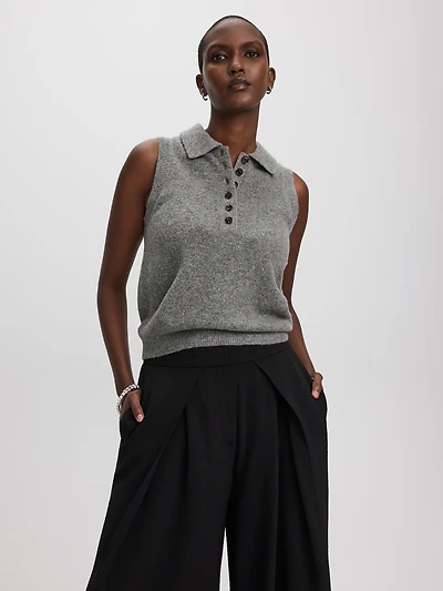 PlushSoft Sleeveless Polo Sweater
