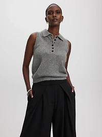 PlushSoft Sleeveless Polo Sweater