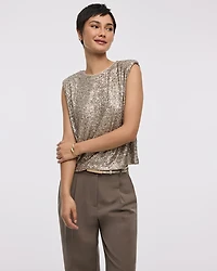 Extended-Sleeve Crew-Neck Sequins Top