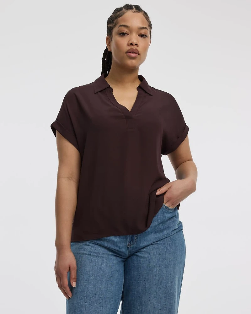 Extended-Sleeve V-Neck Flowy Blouse