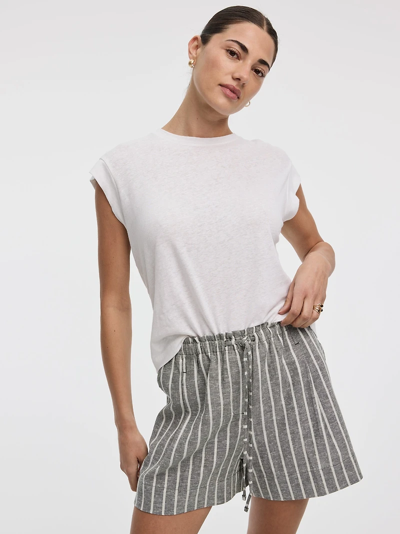 Short en mélange de lin à taille élastique