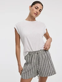Short en mélange de lin à taille élastique