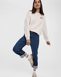 Long-Sleeve Crew-Neck Fleece Sweatshirt with Quotes