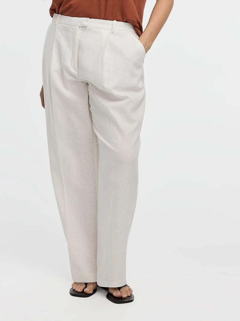 Linen-Blend Straight-Leg High-Rise Pant - Curvy Fit