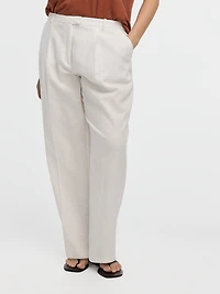 Linen-Blend Straight-Leg High-Rise Pant - Curvy Fit