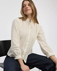 Embroidered Blouse with Mock Neckline