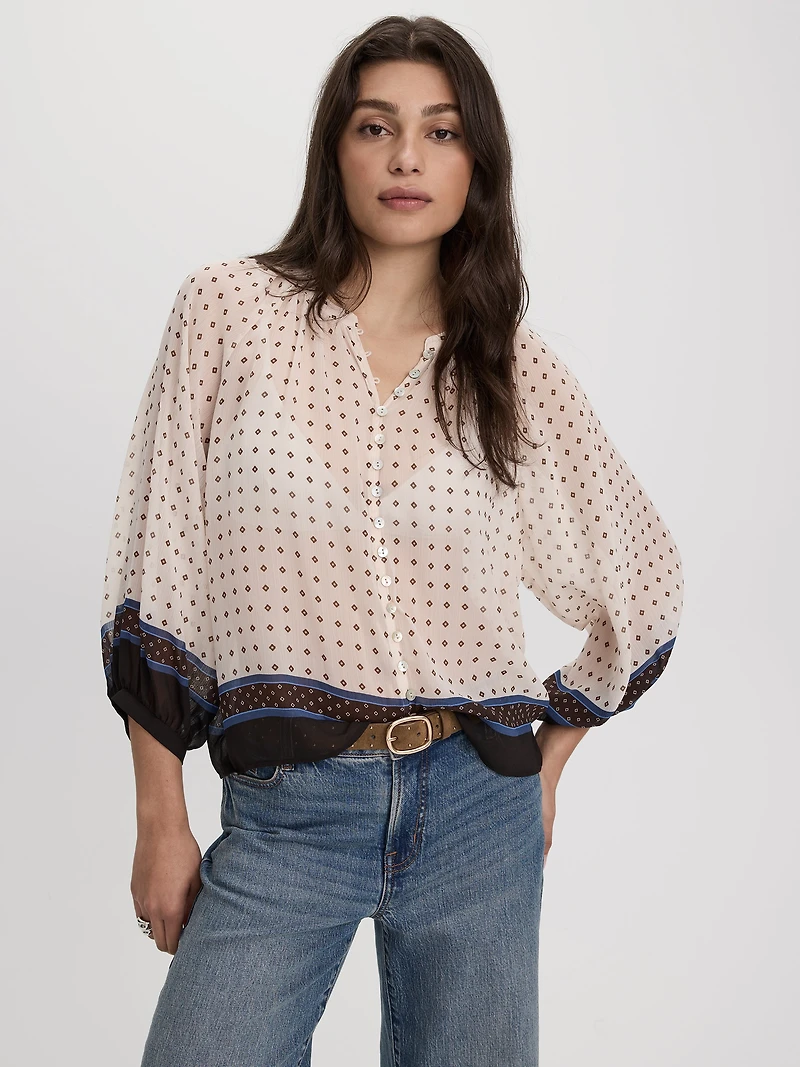 Blouse ample en mousseline à manches longues