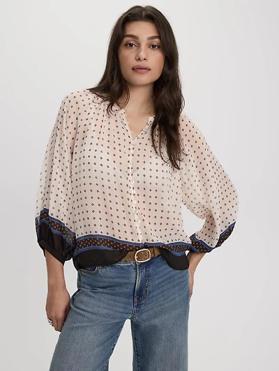 Blouse ample en mousseline à manches longues