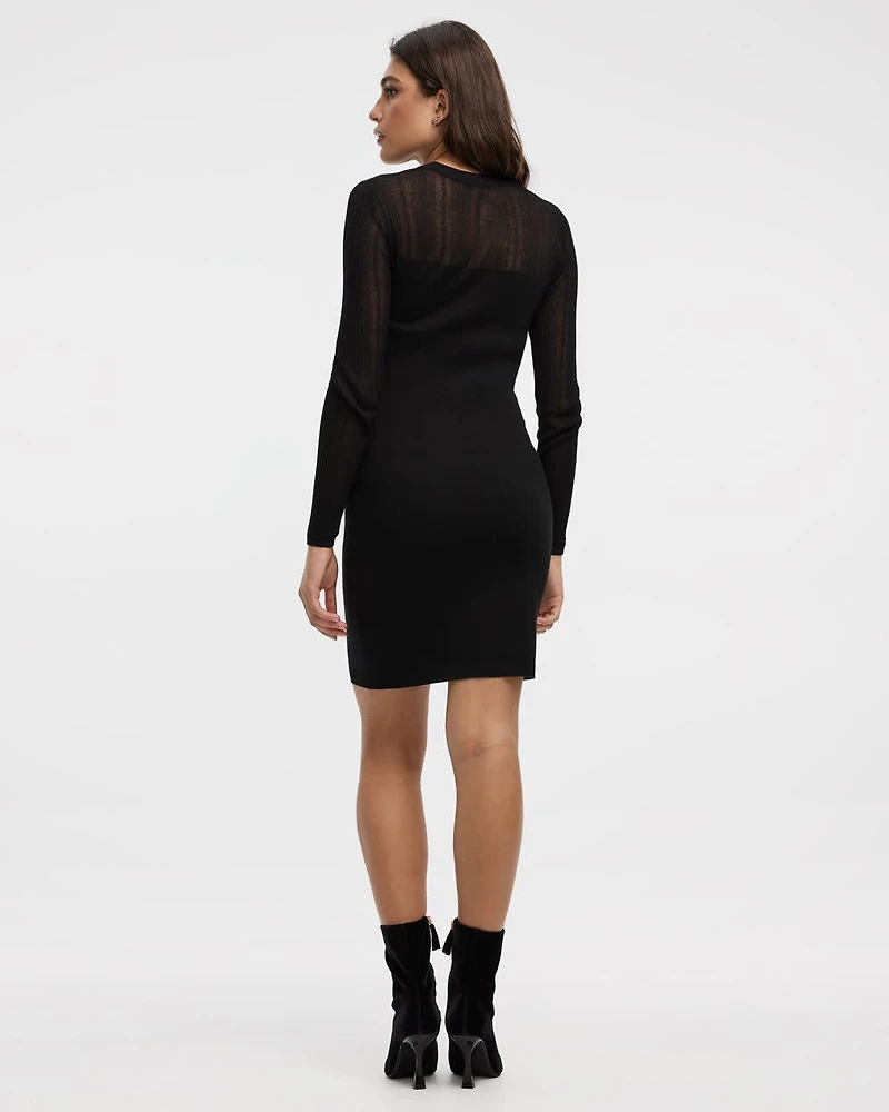 Long-Sleeve Shift Dress with Sheer Yoke