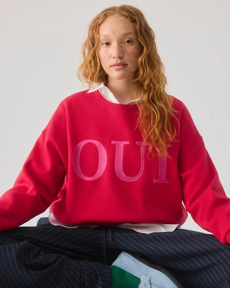 Long-Sleeve Crew-Neck Fleece Sweatshirt with Quotes