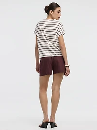 T-shirt rayé à manches courtes dolman et col bateau