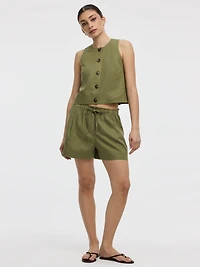 Short en mélange de lin à taille élastique