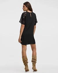 Crew-Neck Shift Dress with Sequin Short Sleeves