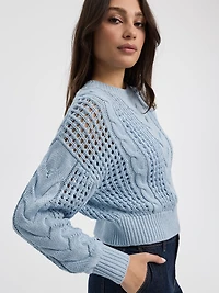 Long-Sleeve Crew-Neck Sweater with Open Stitches