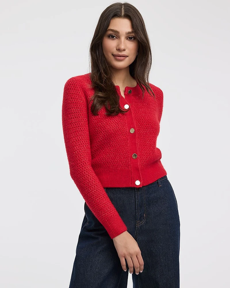 Long-Sleeve Crew-Neck Fitted Cardigan