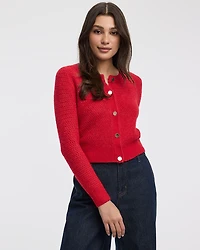 Long-Sleeve Crew-Neck Fitted Cardigan