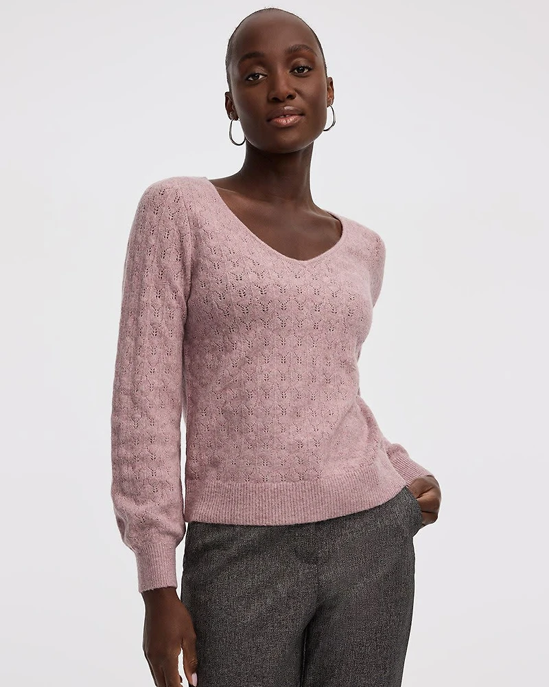 Long-Balloon-Sleeve V-Neck PlushSoft Sweater
