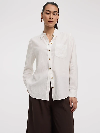 Long-Sleeve Linen-Blend Shirt