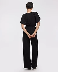 Short-Bubble-Sleeve V-Neck Blouse