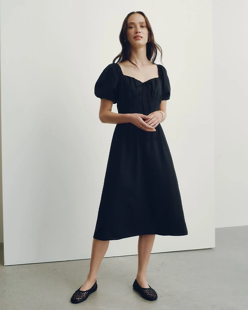 Milkmaid Midi Dress with Bubble Sleeves