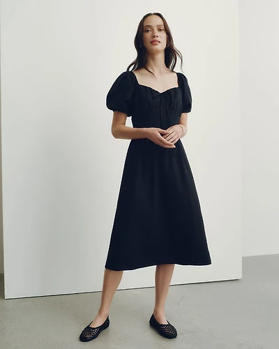 Milkmaid Midi Dress with Bubble Sleeves