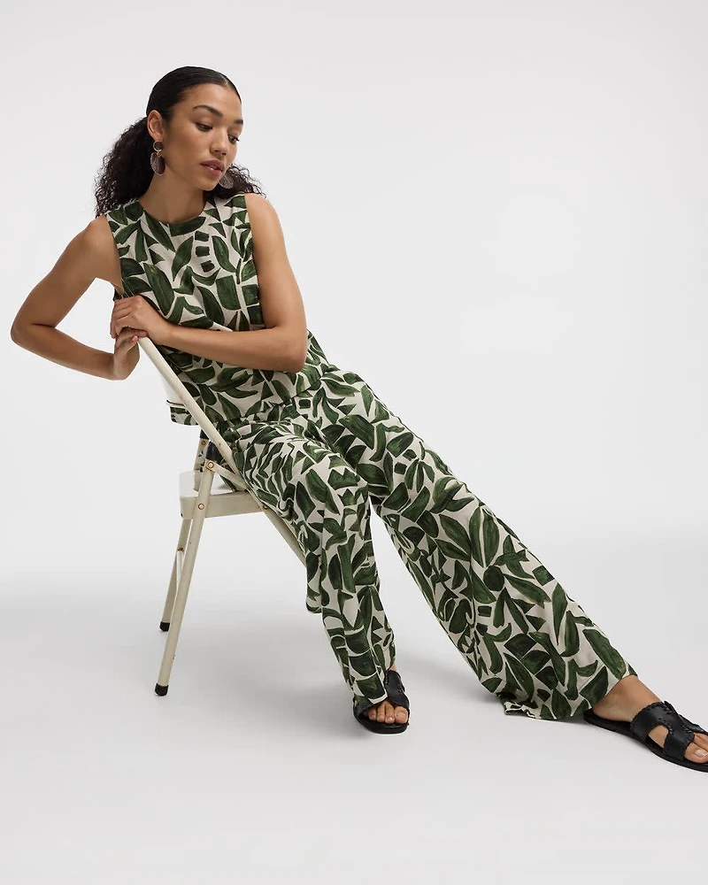 Pantalon à enfiler jambe large et taille haute