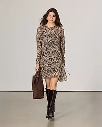 Long-Sleeve Mesh Mini Dress