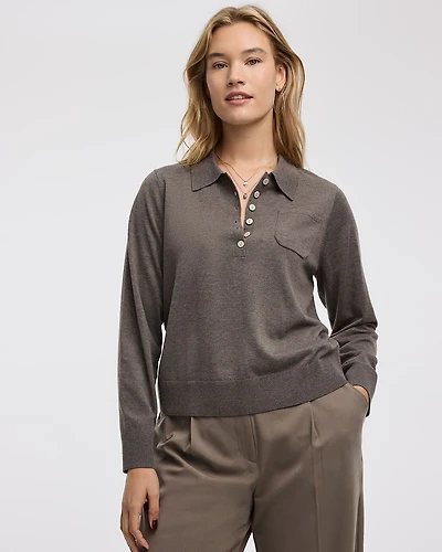 Long-Sleeve Wool-Blend Polo