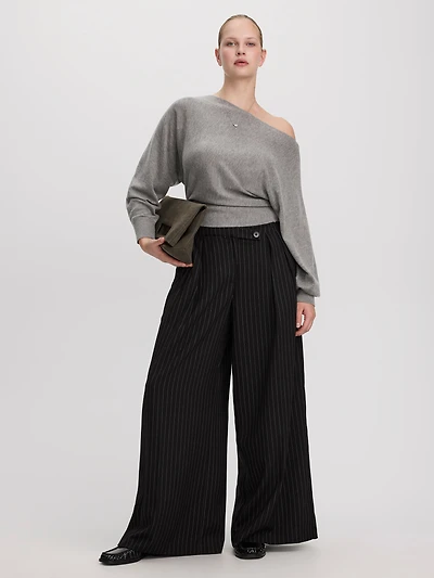 Wide-Leg Mid-Rise Pants with Asymmetrical Waist - The Timeless Curvy Fit