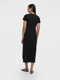 Short-Sleeve Bodycon Midi Dress with Side Shirring