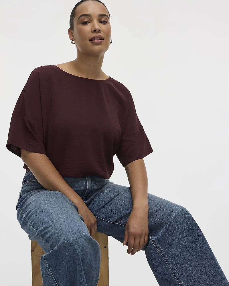 Short-Sleeve Crew-Neck T-Shirt Blouse