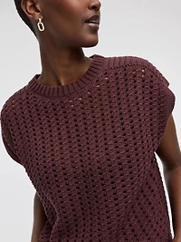 Pull à manches très courtes et col rond en mailles ajourées