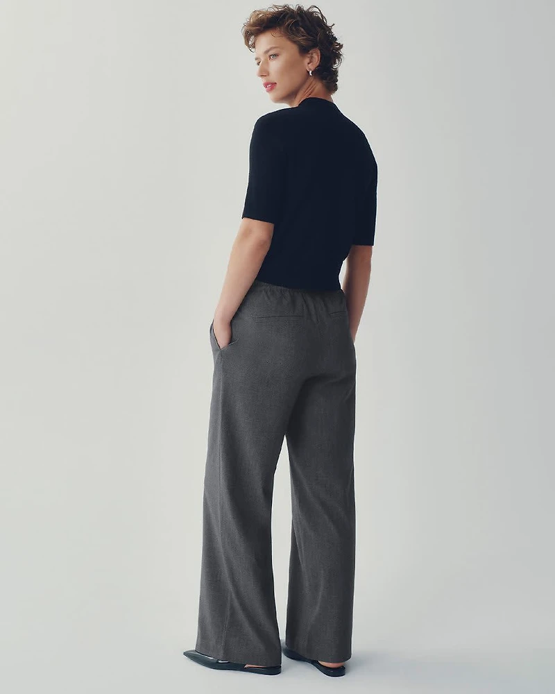Pantalon à jambe large et taille haute élastique - L'Intemporelle
