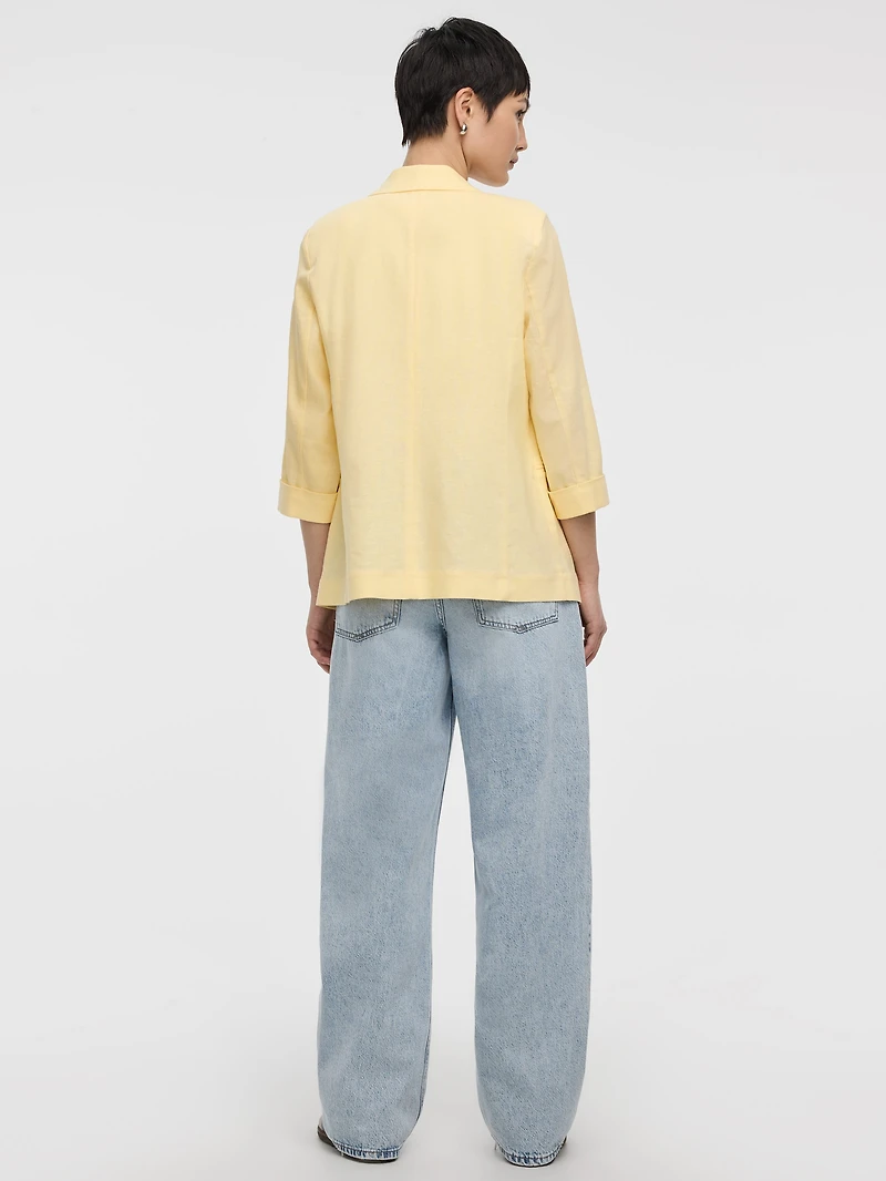 Open Linen Blazer with 3/4 Sleeves