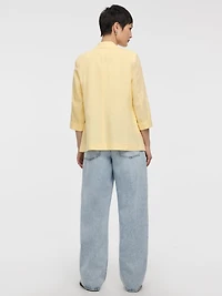 Open Linen Blazer with 3/4 Sleeves