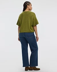 Cashmere-Blend Short-Sleeve Crew-Neck Loose Sweater