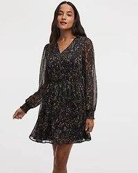 Long-Sleeve V-Neck Fit-and-Flare Mini Dress
