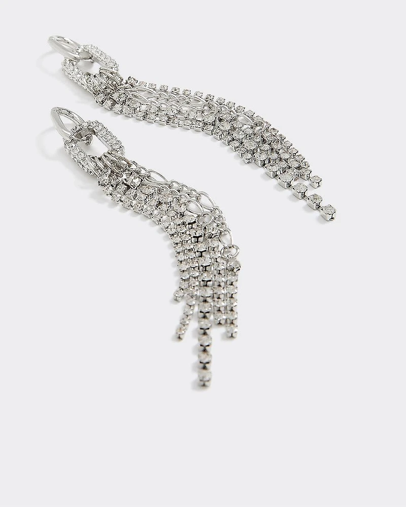 Link Earrings with Rhinestone Pendants