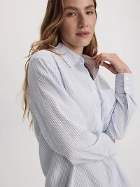 Blouse boutonnée gaufrée à rayures manches longues