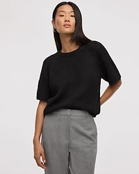 Elbow-Sleeve Crew-Neck Loose Sweater