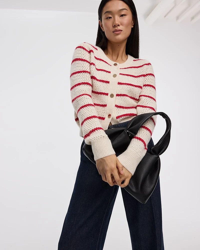 Long-Sleeve Crew-Neck Fitted Cardigan