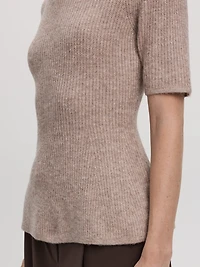Pull à manches aux coudes et col rond en mailles demi-cardigan