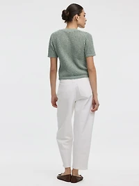 Cardigan à manches courtes et col rond en mailles pointelle