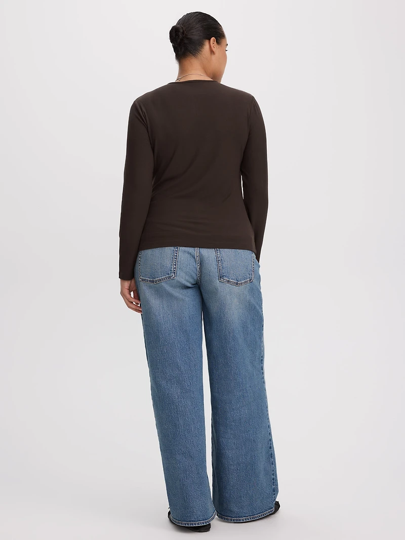 Long-Sleeve Crew-Neck Ribbed T-Shirt